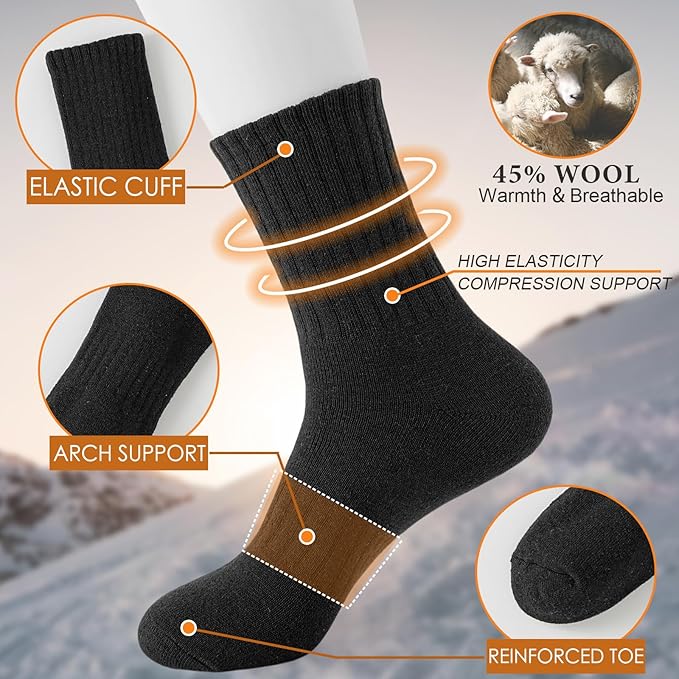 VoJoPi Wool Socks for Women Thermal and Warm Hiking Socks Winter Thick Cozy Cushion Boot Work Socks 5 Pairs