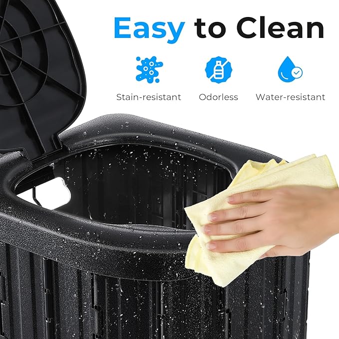 Portable Toilet for Adults, Foldable Plastic Toilet, with Lid and Paper Holder Travel Porta Potty for Adults Camping, Hiking, RV, Fishing, Beach, Road Trip, Truck, Hunting (black-15.7''H)