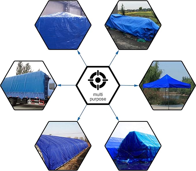 CARTMAN Finished Size 12x16 Feet Blue Poly Tarp 5 Mil Thick, Multipurpose Protective Cover for Camping, Tent, Boat, RV, Car
