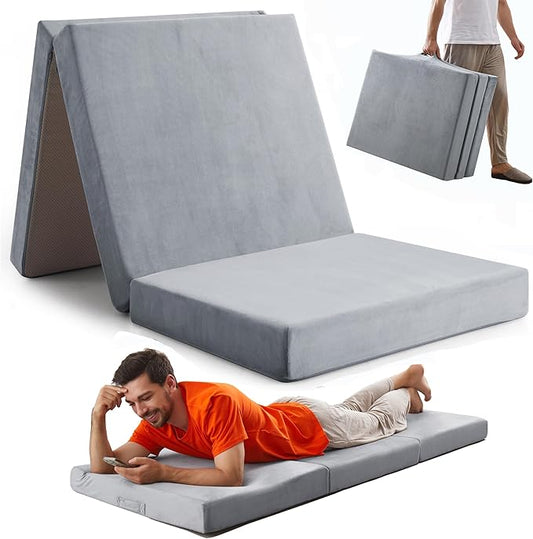 Sleeping Mats for Adults,Memory Foam Camping Folding Pad,Floor Trifold Mattress,Machine Washable Cover,Guest Bed