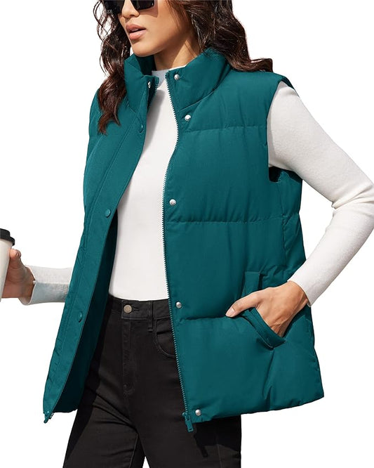 MAGCOMSEN Women's Puffer Down Vest Oversized Zip Up Outerwear Lightweight Winter Padded Gilet Jacket with Pockets