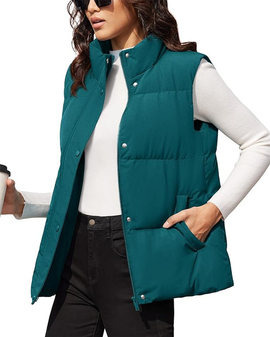 MAGCOMSEN Women's Puffer Down Vest Oversized Zip Up Outerwear Lightweight Winter Padded Gilet Jacket with Pockets
