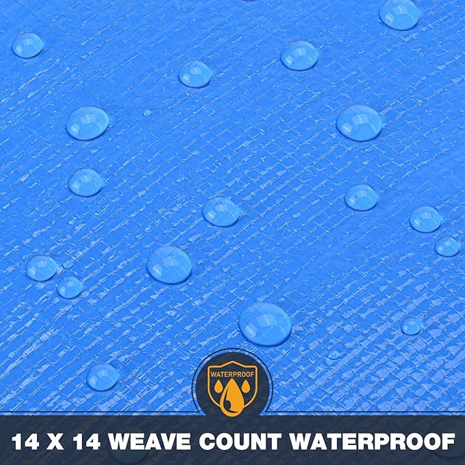 Tarp 10x12 Feet 14 Mil Heavy Duty Waterproof Tarp, Large Multipurpose Cover with Brass Grommets and Reinforced Edges, UV Resistant Thick Poly Tarps for Outdoor Camping Tent Pool Car, Blue
