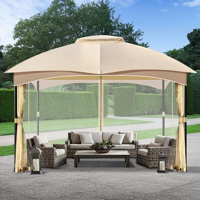 COWVIE Gazebo Replacement Netting Screen, 10' x 12' Universal Gazebo 4-Panel Mosquito Sidewalls with Double Zippers for Outdoor Patio (Only Netting)