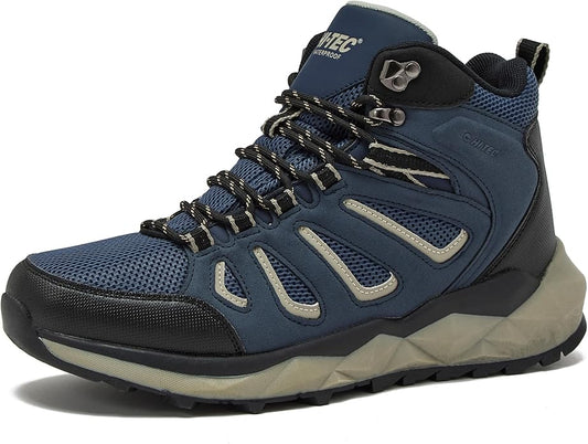 HI-TEC Valley Geo Mid Waterproof Hiking Boots for Men, Lightweight Breathable Outdoor Trekking and Trail Sneakers, Sizes 7 to 15