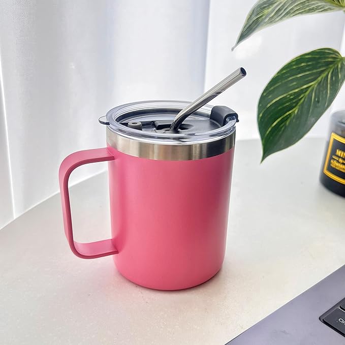 8pack 12oz Coffee Mug With Handle Bulk, Stainless Steel Insulated Travel Tumblers With,Double Wall Vacuum Camping Cup for Hot & Cold Drinks Tea (pink)