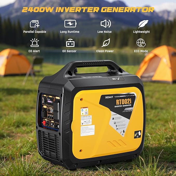 2400 Watts Portable Inverter Generator - Small Gasoline Powered for Home Backup, Camping, RV, Tailgating & Emergencies with CO Protection, Eco Mode, Recoil Start, Parallel Capable