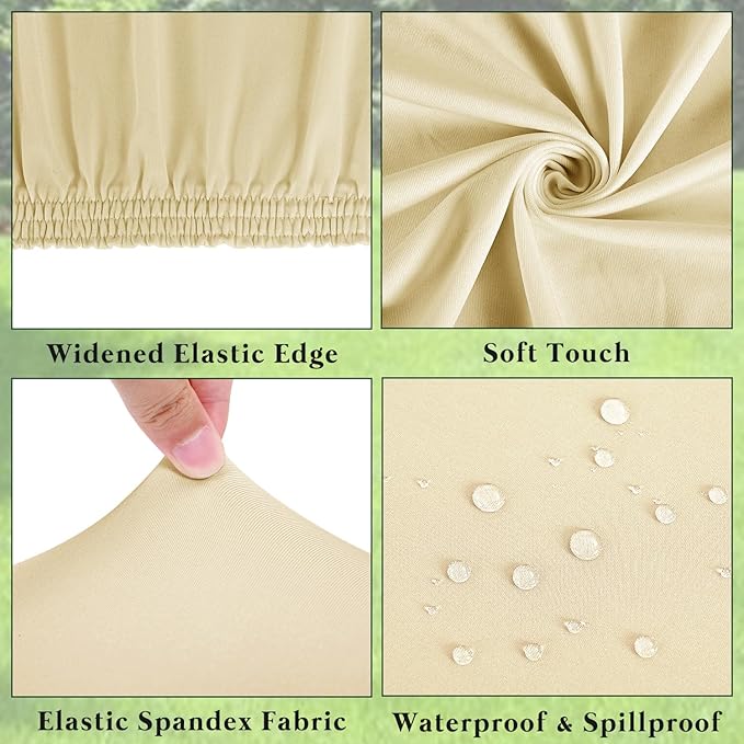 6 Pack Picnic Table Cover Fitted Elastic Outdoor Tablecloths for 8 Foot Rectangle Tables Waterproof Stretch Washable Patio Folding Spandex Table Cloth for Camping Banquet Parties (Champagne,30" x 96")