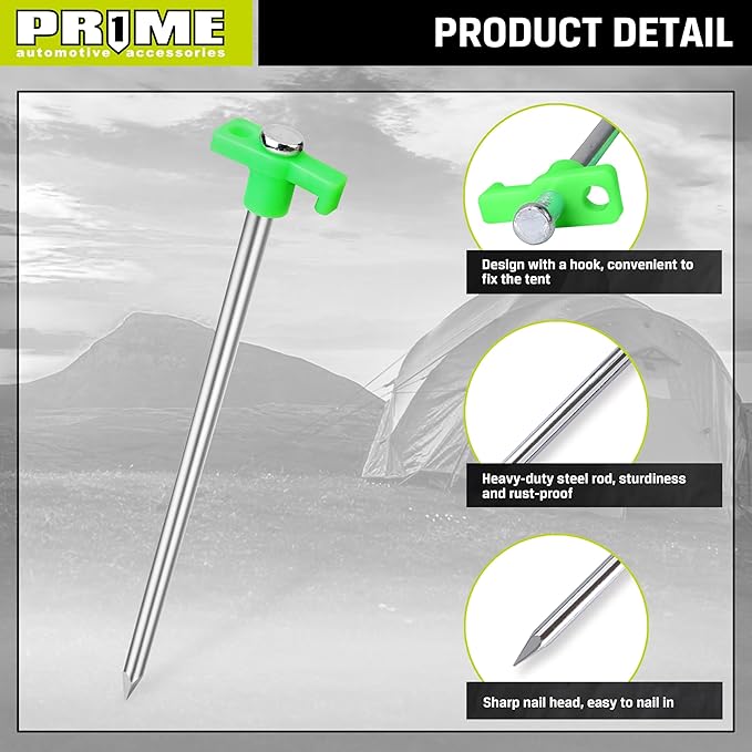 PR1ME Tent Stakes 12 Pack, Galvanized Non-Rust Family Pop Up Household Tent Pegs, Heavy Duty Yard Stakes, for backyards, Canopy, and Outdoor Decorations