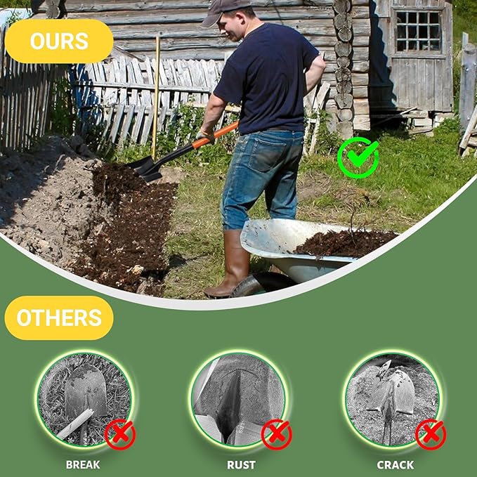 Small Square Shovels for Digging, Garden Spade Shovel Beach Shovels for Kids with 43.3in Handle,Heavy Duty Portable Metal Shovel for Gardening Camping Trenching Digging Landscaping,Off-Road,Orange