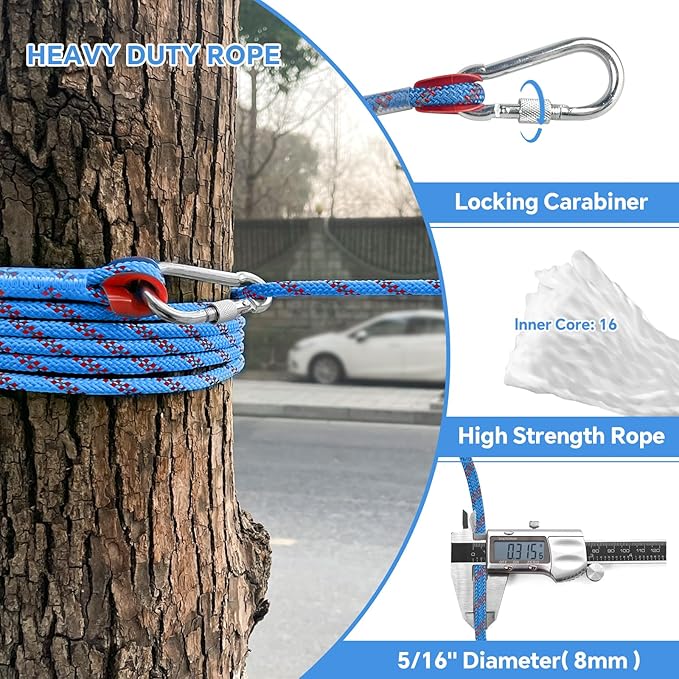 Dog Camping Essentials 50ft Portable Overhead Trolley System Pet Camping Leash for Dogs up to 200lbs Dog Runner for Yard Blue