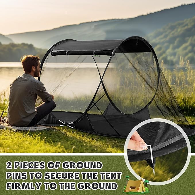 Pop up Mosquito Net Tents for Camping Instant Netting Screen Foldable Pop Tent with Ground Pin Waterproof Freestanding Insect Summer Bed Protection(86.61 x 41.34 x 35.43 inches,Black,2 Pcs)