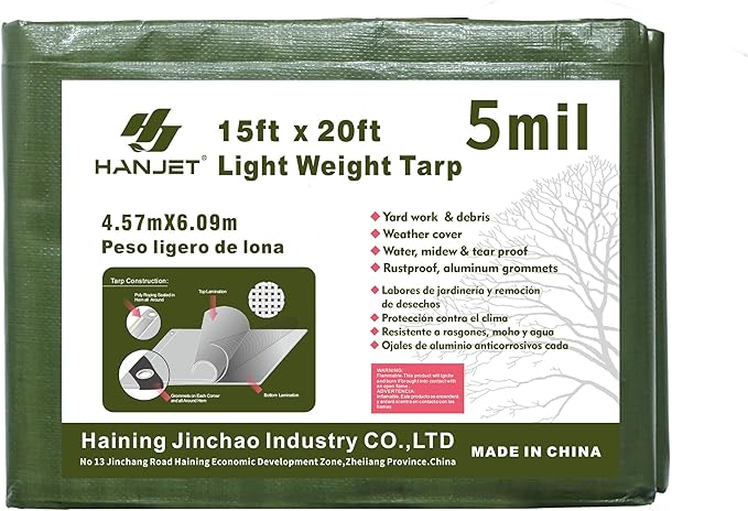 Waterproof Heavy Duty Tarp 15 x 20 5 Mil Thick PE Tarp Army Green Camping Outdoor Garden Wooden Cover Tarpaulin Tearresistant