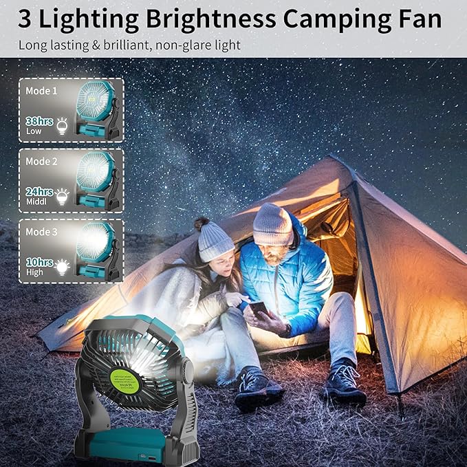 Battery Powered Fan，270° Rotating Battery Operated Camping Fan Rechargeable, USB Desk Personal Table Cordless with Hook, Outdoor Camping for Tents,Travel X23 Cyan