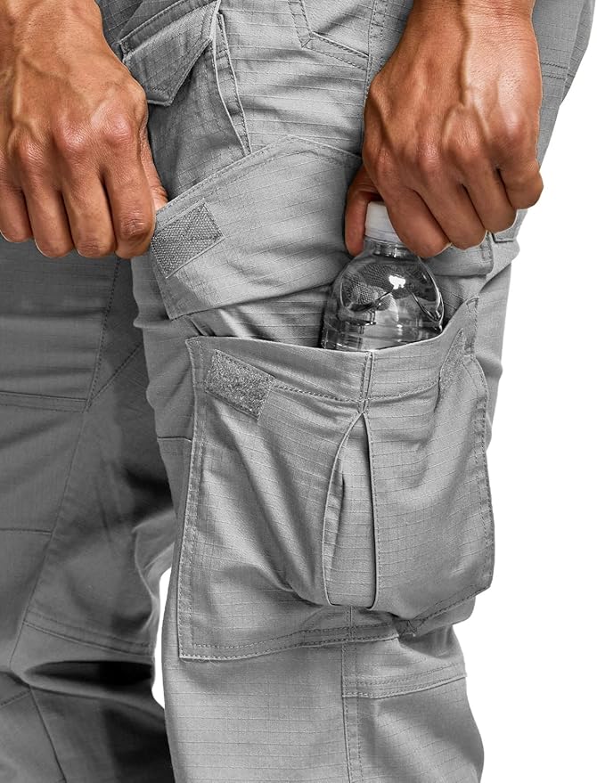 CQR Men's Flex Ripstop Tactical Pants, Water Resistant Stretch Cargo Pants, Lightweight EDC Hiking Work Pants