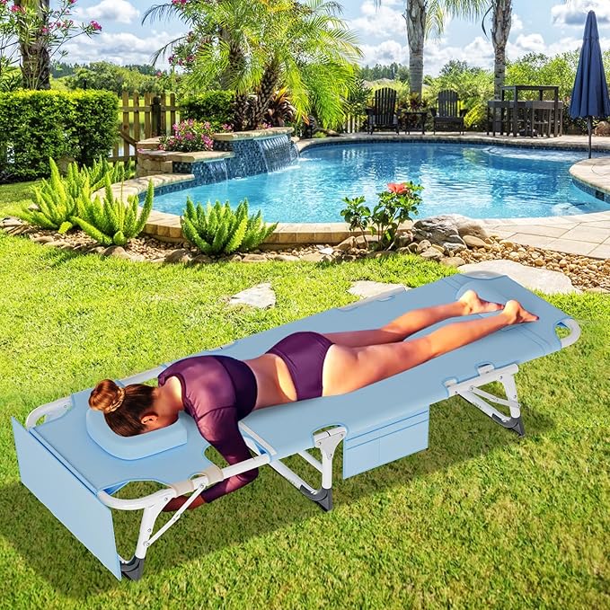 LILYPELLE Portable Folding Camping Cot, Adjustable 5-Position Face Down Folding Chaise Lounge Chairs, Outdoor Portable Bed Sleeping Cot for Camping, Pool, Beach, Patio