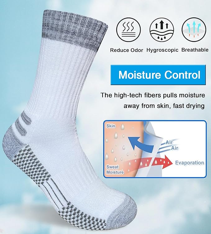 Men's Crew Work Boot Socks Thick Cushioned Moisture Wicking Hiking Sock 4 Pairs