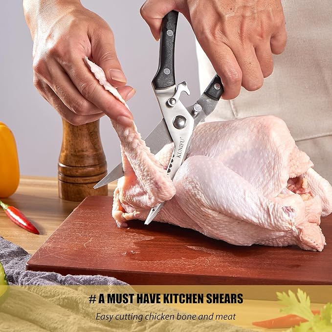 KUNIFU Poultry Shears, All Purpose Heavy Duty Kitchen Scissors For Food Turkey Meat Chicken Herbs, Cooking Scissors Utensils, Kitchen Gadgets Gray