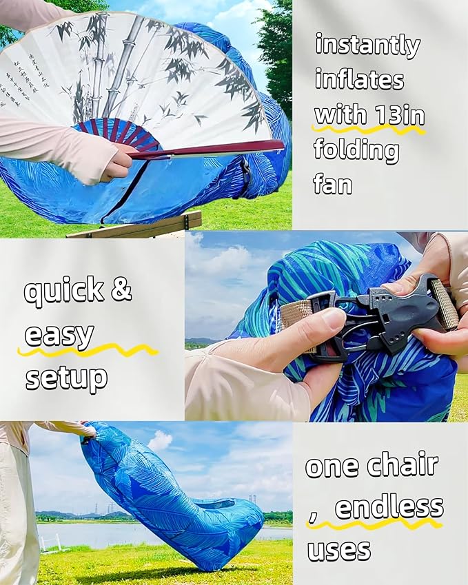 Inflatable Lounger Chair | Beach Camping Air Sofa Couch | Lightweight Lightweight Blow-Up Recliner for Outdoor, Travel, Hiking, Poolside & Music Festivals | with Folding Fan & Carry Bag