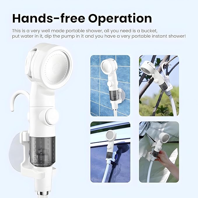 Portable Camping Shower,Rechargeable Outdoor Shower Kit with Foldable Bucket & Handheld Spray,Lightweight Travel Shower for Camping,Hiking,Beach,Car Washing,Pets & Emergency Use