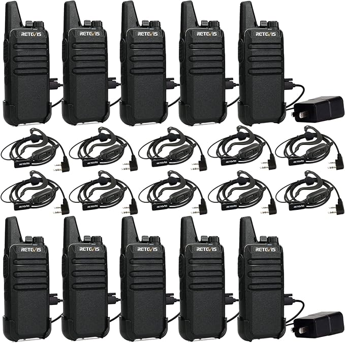 Retevis RT22 2 Way Radios Walkie Talkies,Rechargeable Long Range Two Way Radio, USB VOX Small Emergency 2 Pin Earpiece Headset,for School Retail Church Restaurant (Packed in Pairs with 5 Boxes)