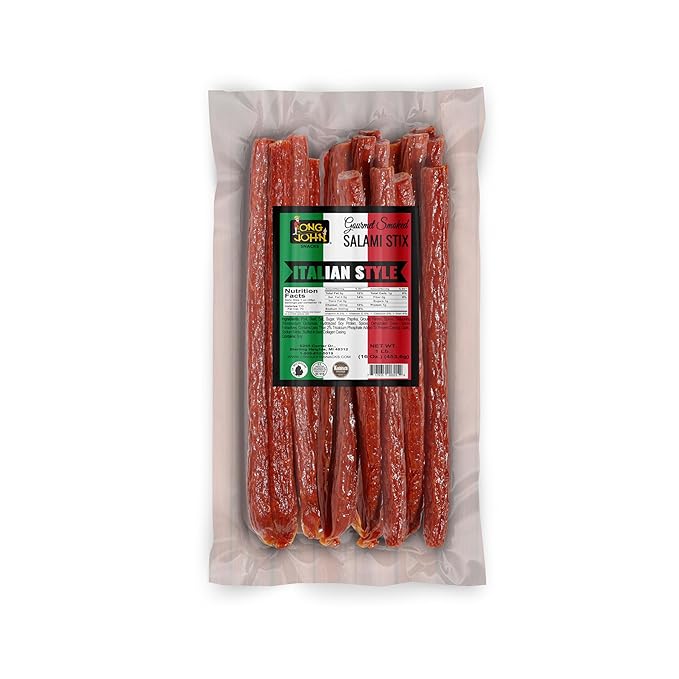 Long John Snacks Dried Salami Sticks - High Protein Smoked Meat Sticks Bulk Pack - Handcrafted From Fresh Premium Cuts of USA Beef and Pork - Low Carb, Gluten-Free, Keto Snacks - Italian, 16 Oz