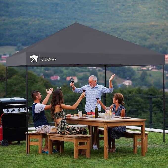 12’x12’ Pop up Canopy Tent Patented EZ Set up Instant Outdoor Canopy with Wheeled Carry Bag Bonus 4 Weight Sandbags, 8 Stakes and 4 Ropes， Grey