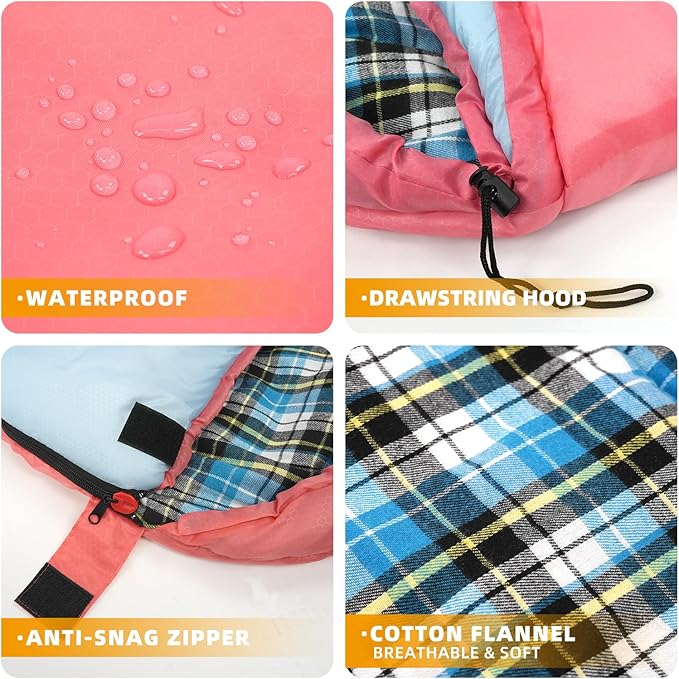 Cotton Flannel Liner Sleeping Bag for Adults Teens Kids, Cold Weather & Warm, 3-4 Seasons, Lightweight Compact Camping Essentials Equipment, Hiking, Outdoor, Travel