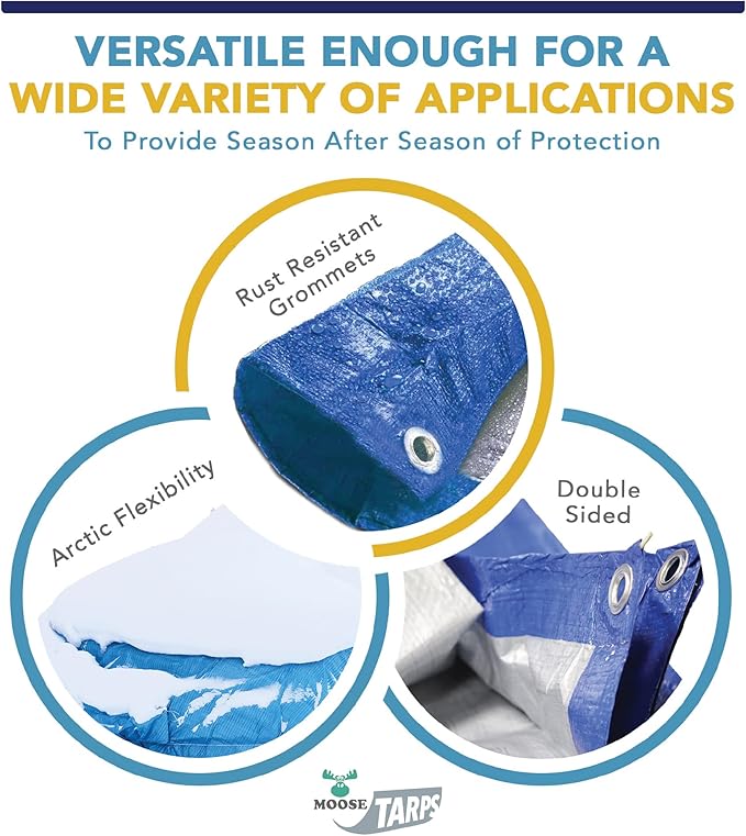 30' x 50' Waterproof Tarp | Medium Duty Reversible Blue/Silver | Multipurpose Indoor/Outdoor Use: Tents, Wood Cover, Furniture, Car, Boat, Pool, & More | Tear Resistant