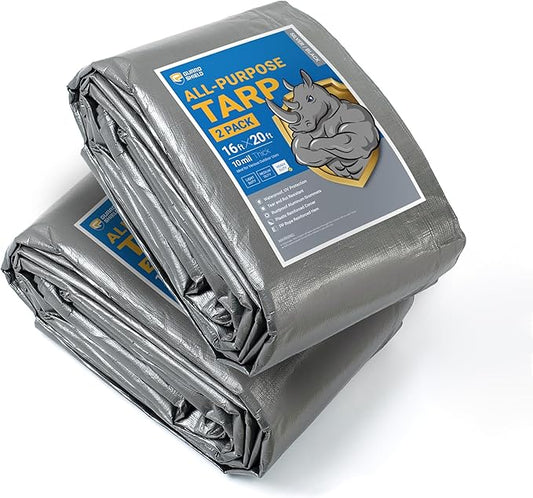GUARD SHIELD Tarps Heavy Duty Waterproof 16x20 Feet Silver/Black Poly Tarp Cover Outdoor Thick UV Resistant Tarpaulin with Grommets 10mil (2-Pack)
