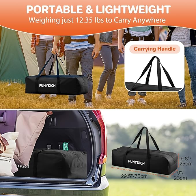 FUNYKICH Folding Camping Table(L39.4''xW19.7''), Aluminum Roll-up Portable Picnic Table with 2 Adjustable Height, Large Storage and Carrying Bag for Picnic, Camping, BBQ, Party, Backyard, Beach