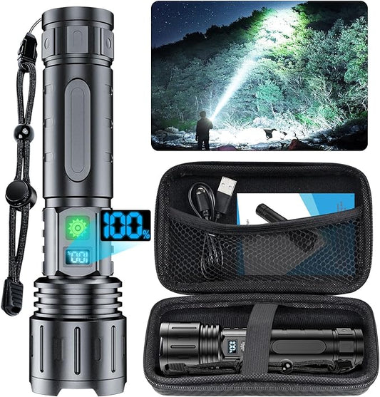 Hoxida Flashlights High Lumens Rechargeable - 2000 Lumens Long Beam Super Bright LED Flash Light with Power Display & IPX5 Waterproof for Camping, 20H Runtime,5 Modes,Zoomable Handheld Flashlight