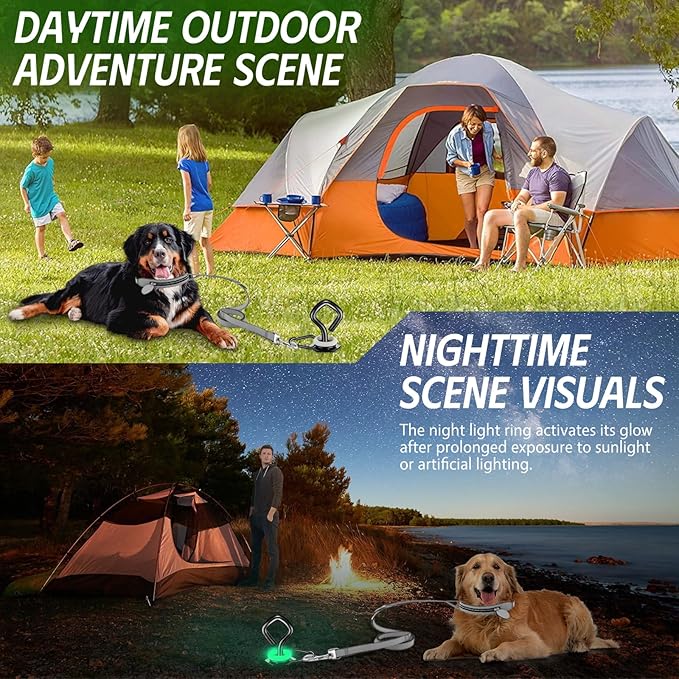 Dog Tie Out Stake for Outdoor Adventures - Glow in The Dark, Heavy Duty - for Large Dogs Up to 210 lbs, Rust-Proof, Durable - Portable for Camping, Beach, or Yard - Compatible with Any Leash