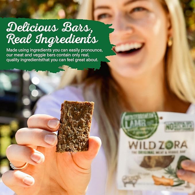 Wild Zora Meat & Veggie Bars, Mediterranean Lamb, 10-Pack, 100% Grass Fed Lamb, Healthy Jerky Paleo Snacks, AIP Friendly, Gluten Free, Soy Free, High Protein, No Added Sweetener, Lamb Jerky Snacks