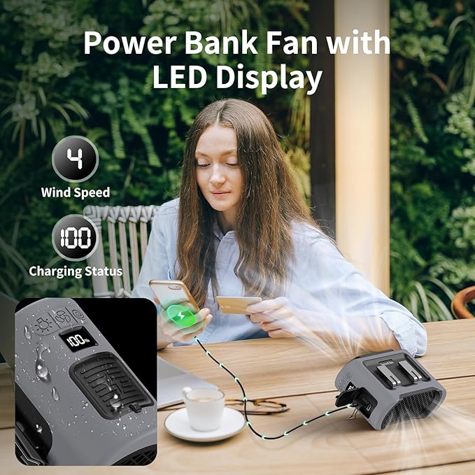Socool 14500mAh Portable Waist Fan Clip on Wearable Belt Rechargeable Personal Fan, Dual Air Outlet, 40Hrs Cooling 5-Speed Battery Operated Fans with Light, Neck Fan Hanging for Outdoor Camping Travel