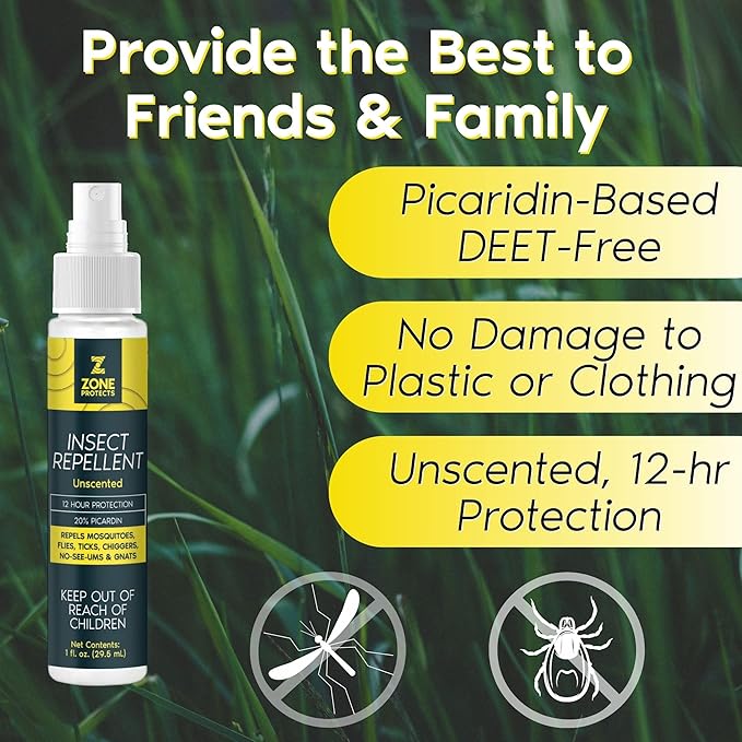 Picaridin Insect Repellent Spray Bundle; Unscented; Contains Eight 1oz Spray Bottles Plus an 8oz Refill; 12-hrs Protection Against Mosquitoes, Ticks and Chiggers