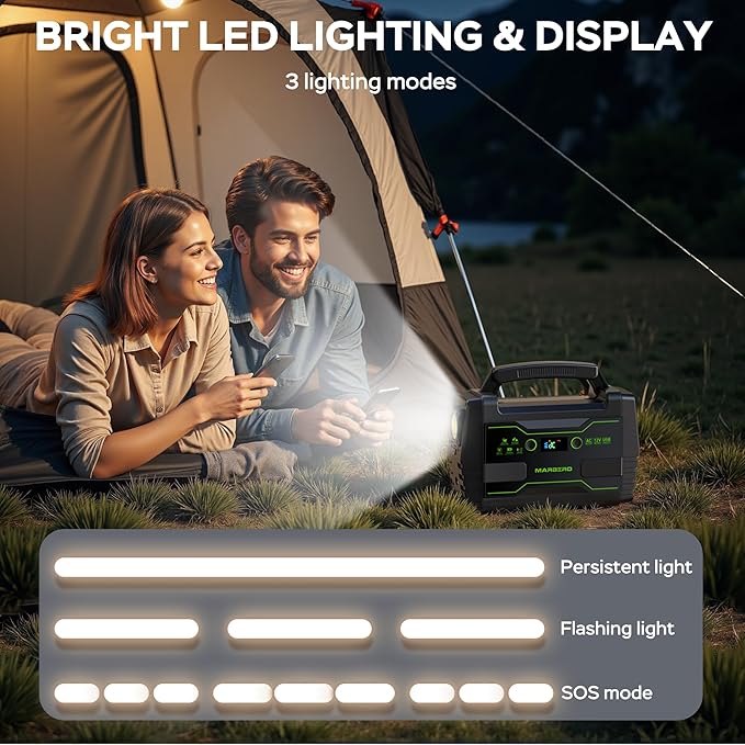 MARBERO Portable Power Station 155Wh Camping Solar Generator 100W with AC DC and USB Outputs LED Fast Charge for Outdoor Adventure Hiking RV Home Blackout Backup CPAP Emergency (Solar Panel Optional)