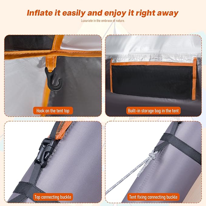 Automatic Large Tent for Camping 4 Person, Waterproof Tents for Camping, Windproof Inflatable Tents with Mosquito Screen Window, Camping Tent for Traveling, Beach