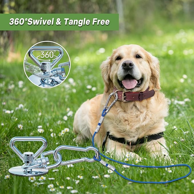 Heavy Duty 304 Stainless Steel Dog Tie Out Anchor - 360 Swivel Yard Stake for Dogs Over 250 LBS - Suitable for Any Leash, Ideal for Yard, Beach, Camping