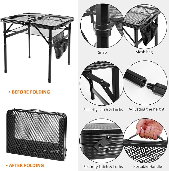 Folding Picnic Table for Grill Outdoor Camping Table with Portable Mesh Bag, Compact & Foldable for Easy Storage - Great for Picnic, Garden, Patio, Dining, BBQ, Party, Market 2Ft
