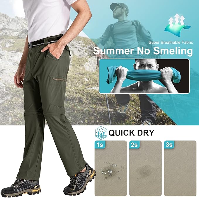 Mens Hiking Pants Convertible Lightweight Quick Dry Zip Off Fishing Safari Camping Travel boy Scout Pants