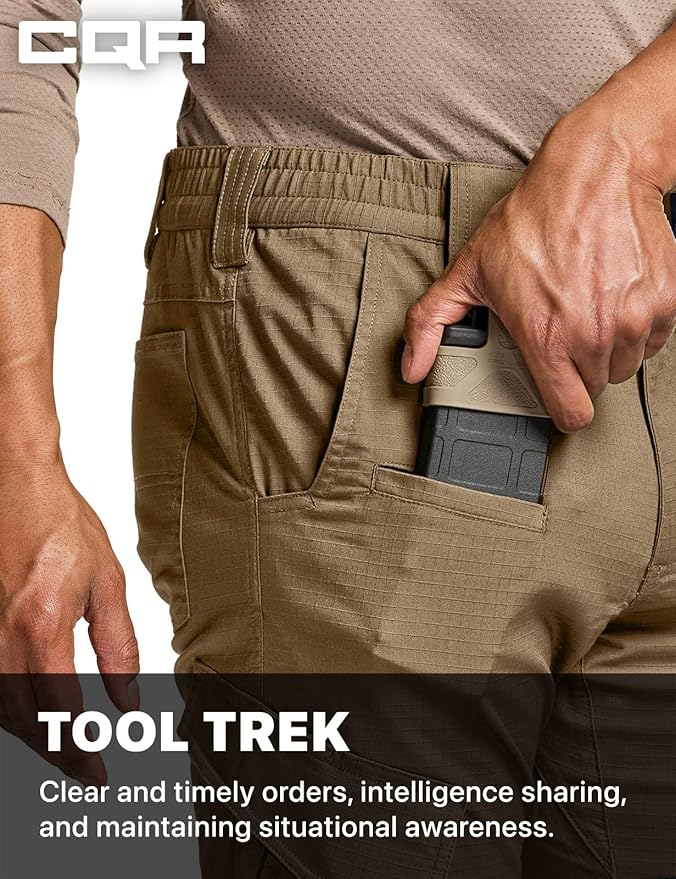 CQR Men's Flex Ripstop Tactical Pants, Water Resistant Stretch Cargo Pants, Lightweight EDC Hiking Work Pants