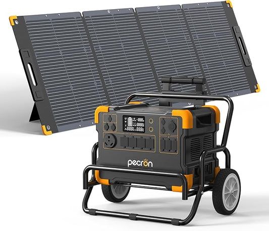 pecron Power Station E2000LFP with 200W Solar Panel Trolley Kit, 1920Wh Portable Power Station 5X2000W AC Outlets, LiFePO4 Battery Backup Expandable, Solar Generator for Home, Camping, RV