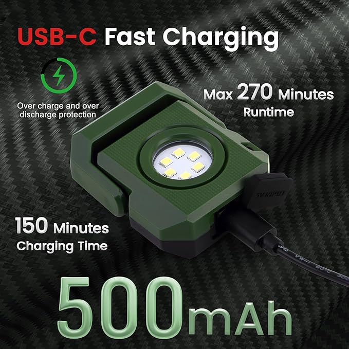 2 Pcs Mini Rechargeable LED Work Light, 550 Lumens Magnetic Flashlight Keychain Lights with Rotatable & Magnet Base Portable Mechanic Light for Car Repairing Outdoors Camping, Green