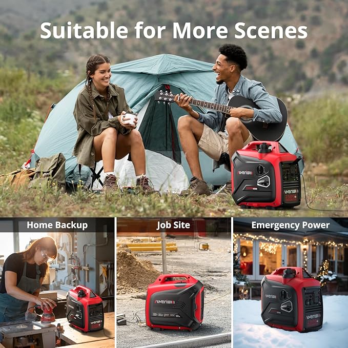 2500-Watt Inverter Generator, Super Quiet & Lightweight Gas Powered Generator, CO Sensor, RV Ready Parallel Capable, Long Run Time for Camping, Tailgating and Home Use