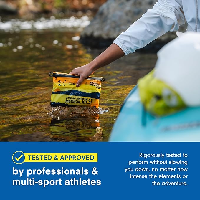 Adventure Medical Kit Ultralight/Watertight Medical Kit .9 - Up to 4 People, Up to 4 Days - Includes Bandages, Blister Essentials & More - Perfect for Hiking, Biking & Climbing