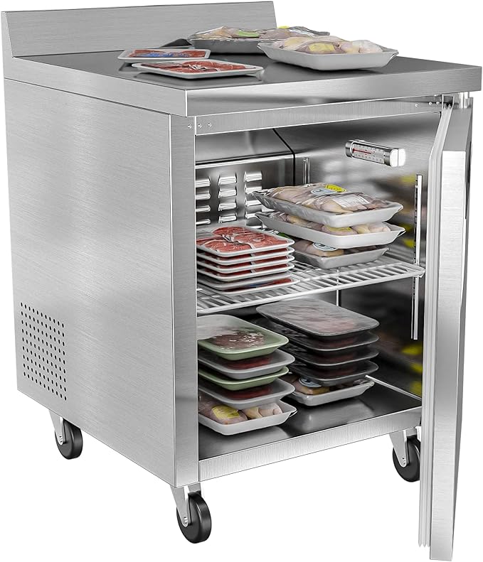 KoolMore FWT-1D-6C 27" Stainless Steel Worktop Commercial 3 1/2” Backsplash-6.3 cu.ft, Freezer Single Door