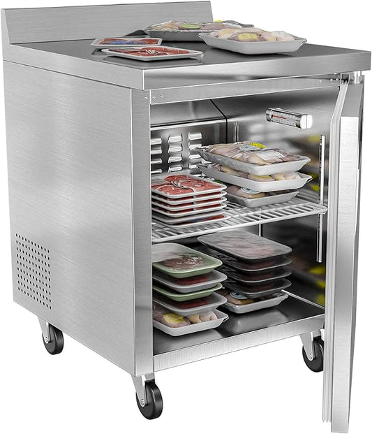 KoolMore FWT-1D-6C 27" Stainless Steel Worktop Commercial 3 1/2” Backsplash-6.3 cu.ft, Freezer Single Door