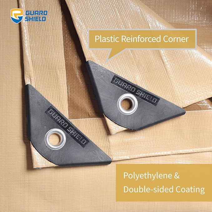 GUARD SHIELD Beige Tarp 20x20 Feet Large Tarps Heavy Duty Outdoor Tarpaulin Cover 12mil