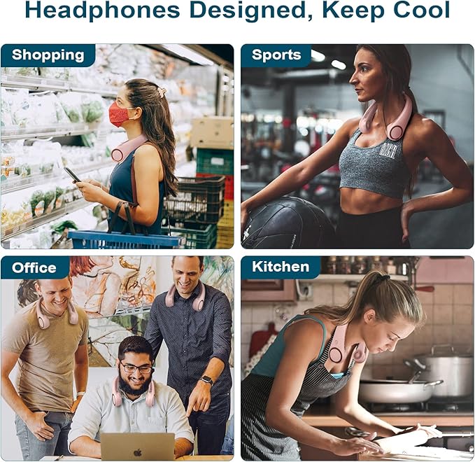 CIVPOWER Neck Fan: Portable Personal Neck Cooling Rechargeable Bladeless Fan - Hands Free 3 Speed 4000 mAh Battery USB Operated Wearable Headphone Design - for Men Women Outdoor Indoor (Pink)